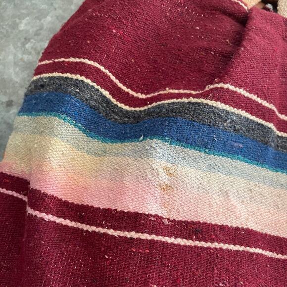 Vintage 70s Knapp Sacs California Round Knit Wood Handle Bag Purse Boho Aztec - Picture 3 of 11